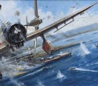ATTACK ON THE ARIZONA - PEARL HARBOUR <br> Original Oil on Canvas